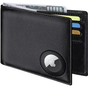 Slim Leather Wallet With Airtag Large Bifold Wallet RFID Blocking for Men